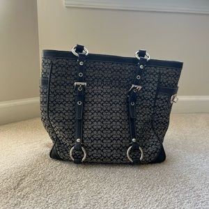 Coach Black Gray Canvas Leather Signature Tote Purse Shoulder Bag A0849-F11526